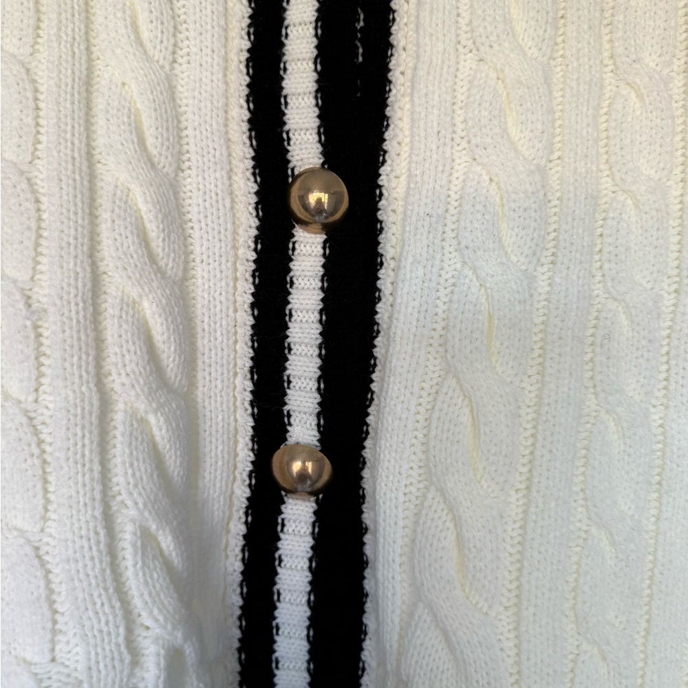 Anthropologie Maeve off white Cable Knit Vest with Black Trim - Picture 3 of 3